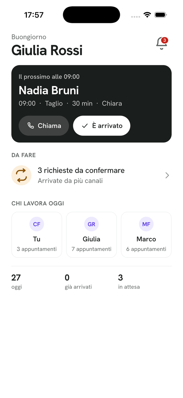 La schermata di chi lavora: il prossimo cliente in cima