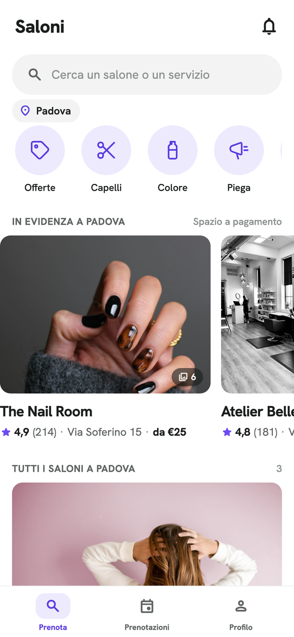 La ricerca dei saloni dal browser